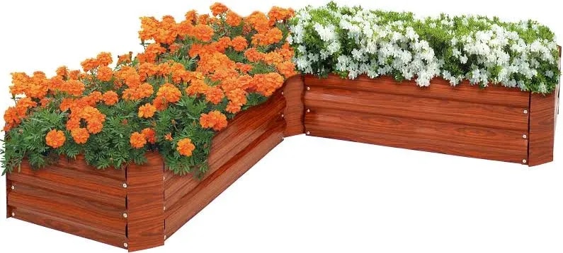 L-shaped galvanised steel raised bed, 59.5 × 59.5 × 11.75 in
