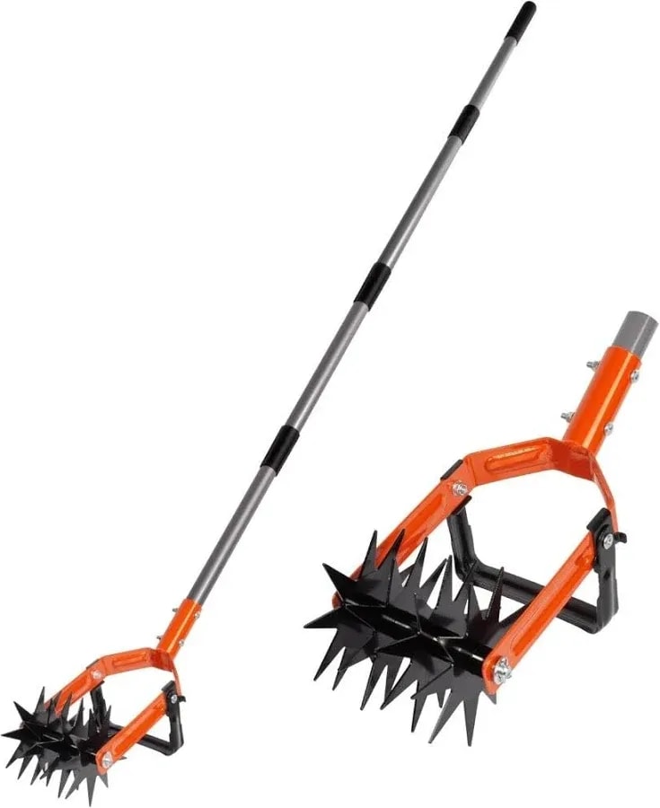Rotary cultivator and soil aerator, adjustable handle