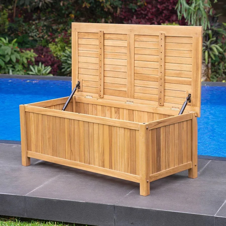 Teak garden storage box, 49 gallon