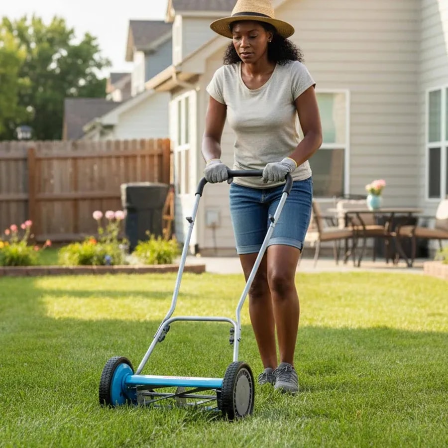 Push reel lawn mower, 14-inch cut, 5 blades