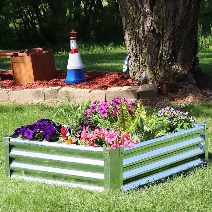 Galvanised steel raised bed, 48 × 36 × 12 in, green