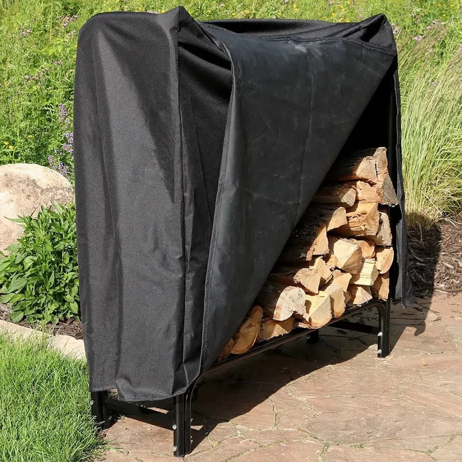 Firewood rack with cover, 50-inch, black