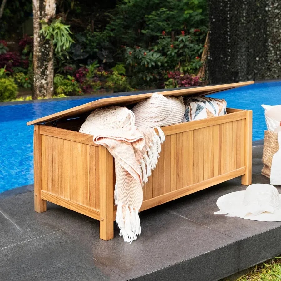 Teak garden storage box, 49 gallon