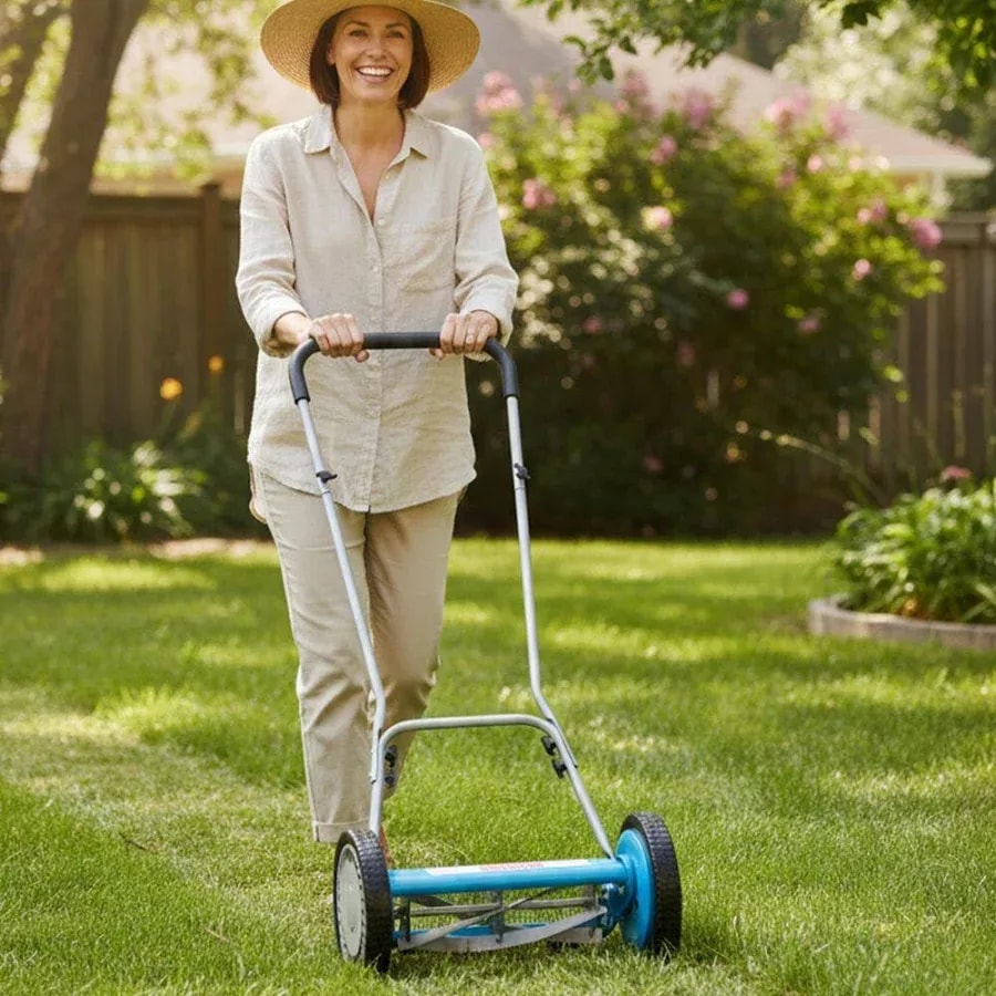 Push reel lawn mower, 14-inch cut, 5 blades