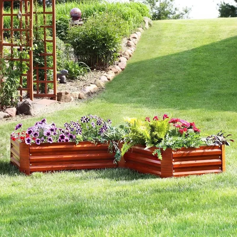 L-shaped galvanised steel raised bed, 59.5 × 59.5 × 11.75 in