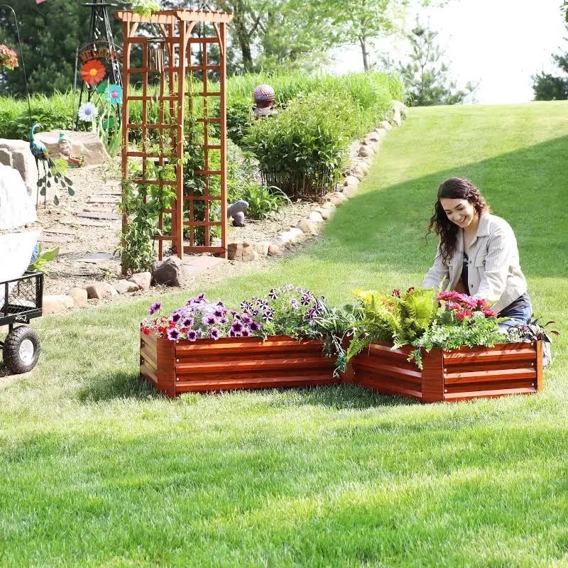 L-shaped galvanised steel raised bed, 59.5 × 59.5 × 11.75 in