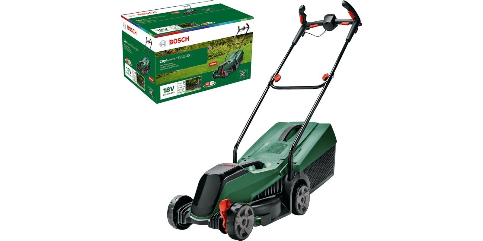 Bosch CityMower 18V-32-300 Cordless Lawnmower, 32cm – with 18V 4.0Ah Battery
