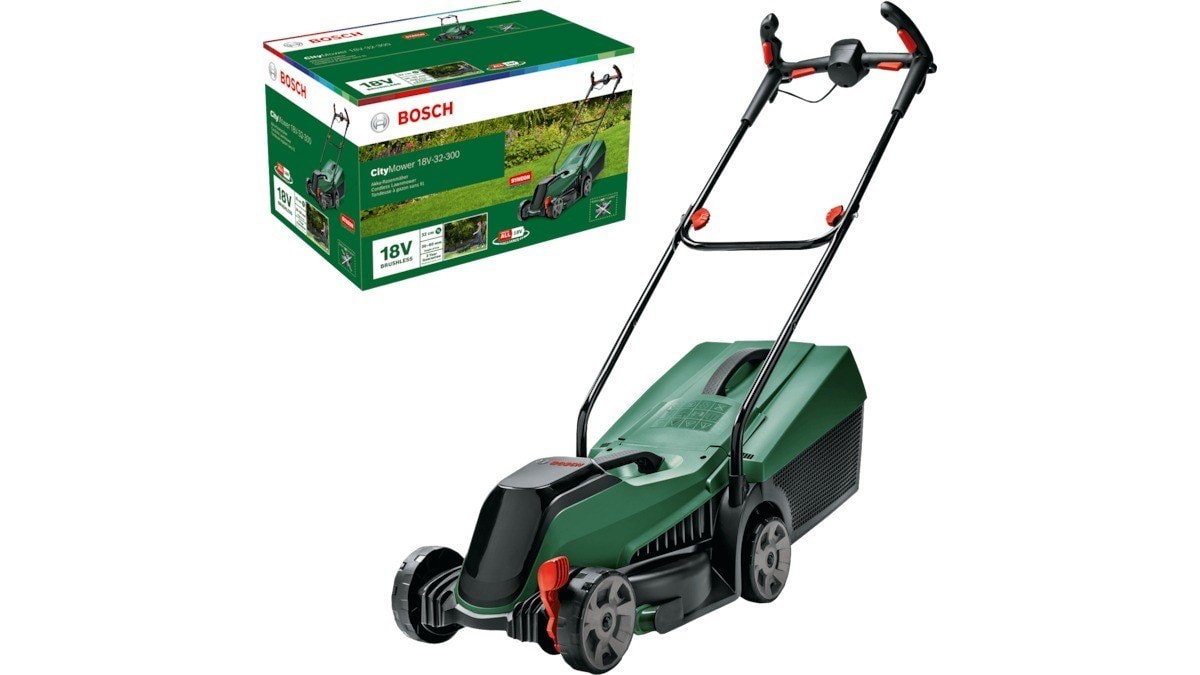 Bosch CityMower 18V-32-300 Cordless Lawnmower, 32cm – with 18V 4.0Ah Battery