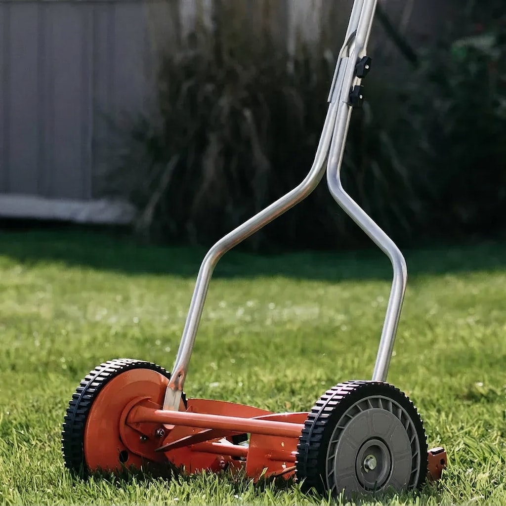 Push reel lawn mower, 14-inch cut, 4 blades