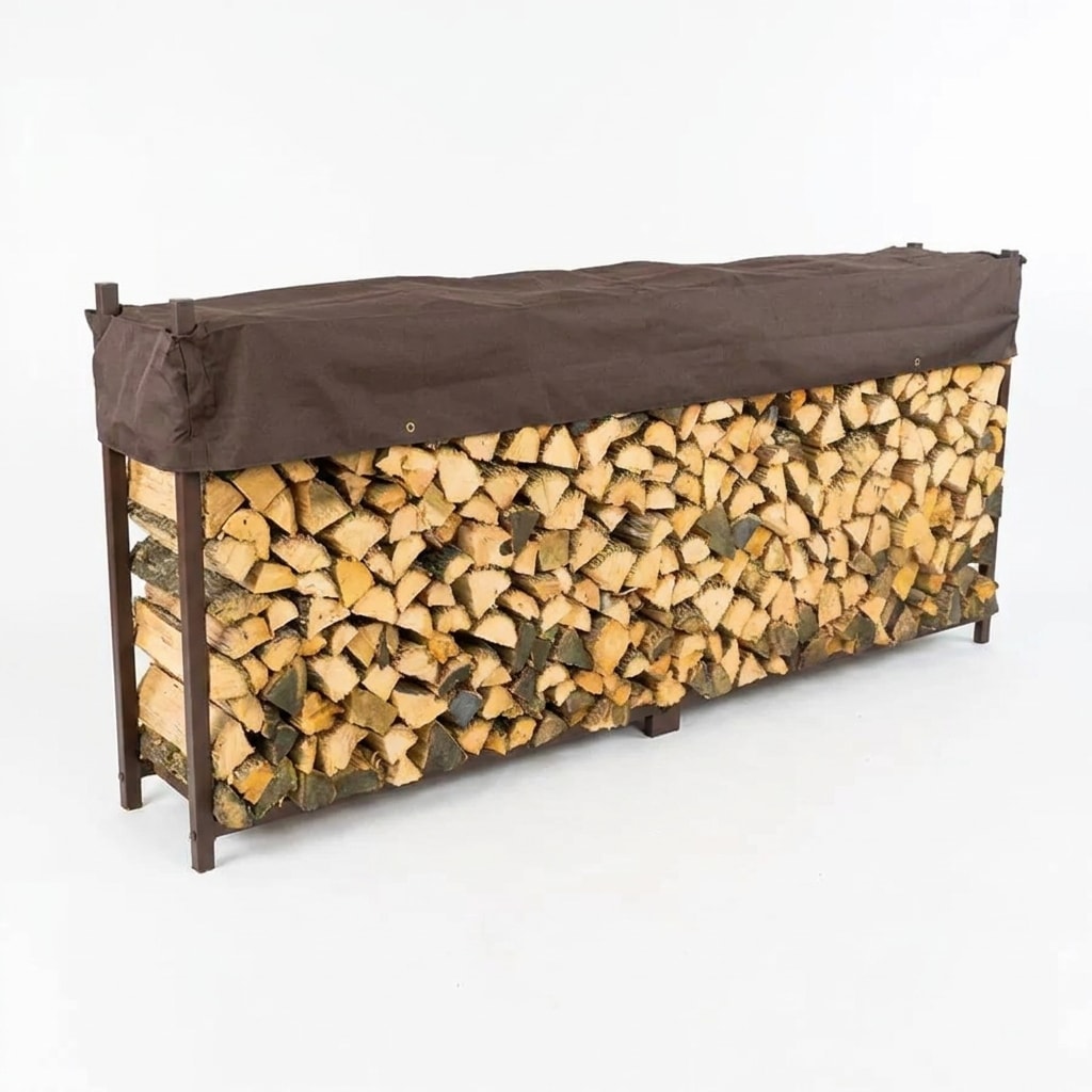 Covered firewood rack, 10 ft, brown