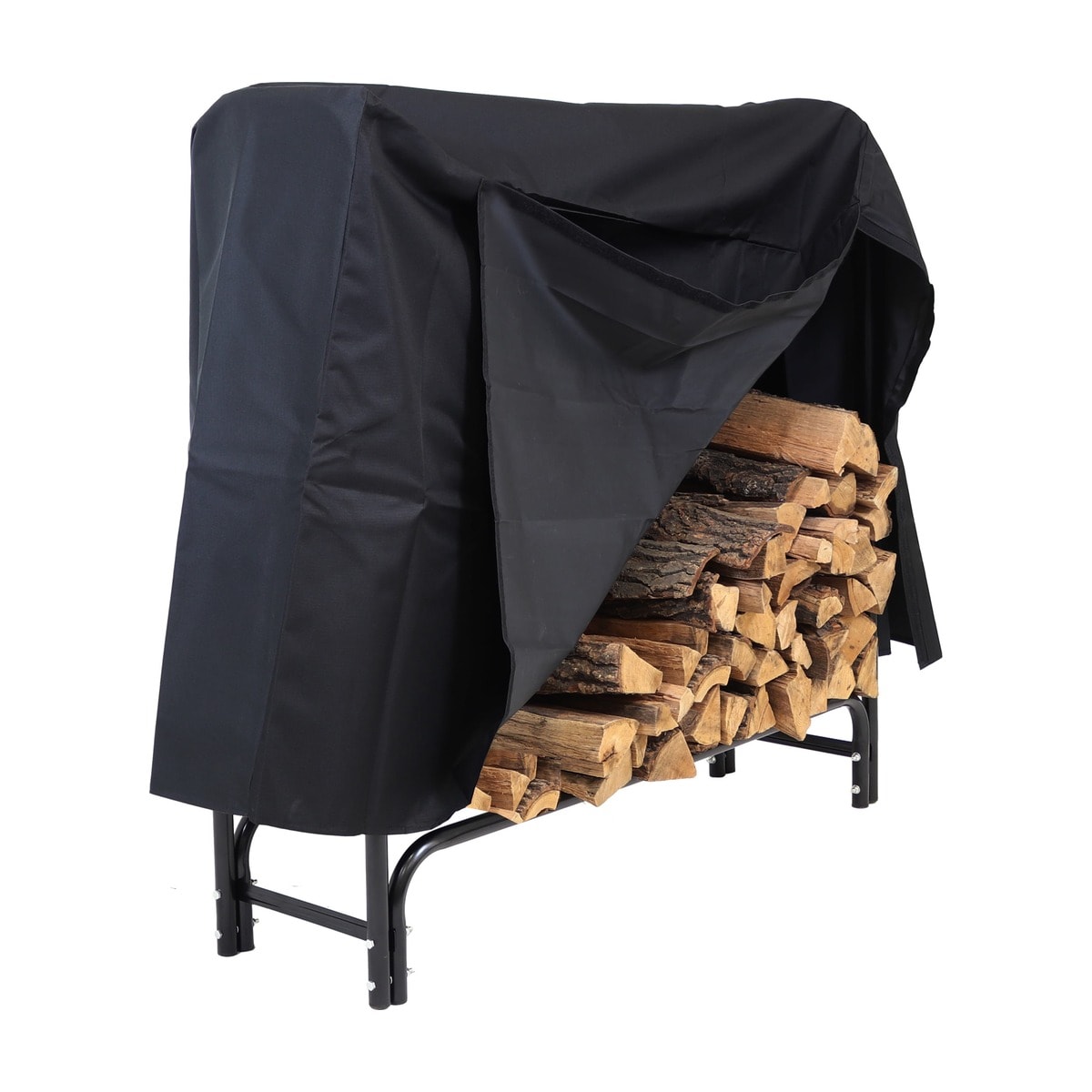 Firewood rack with cover, 50-inch, black