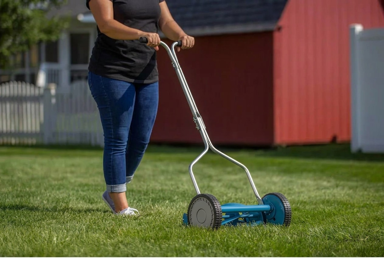 Push reel lawn mower, grey