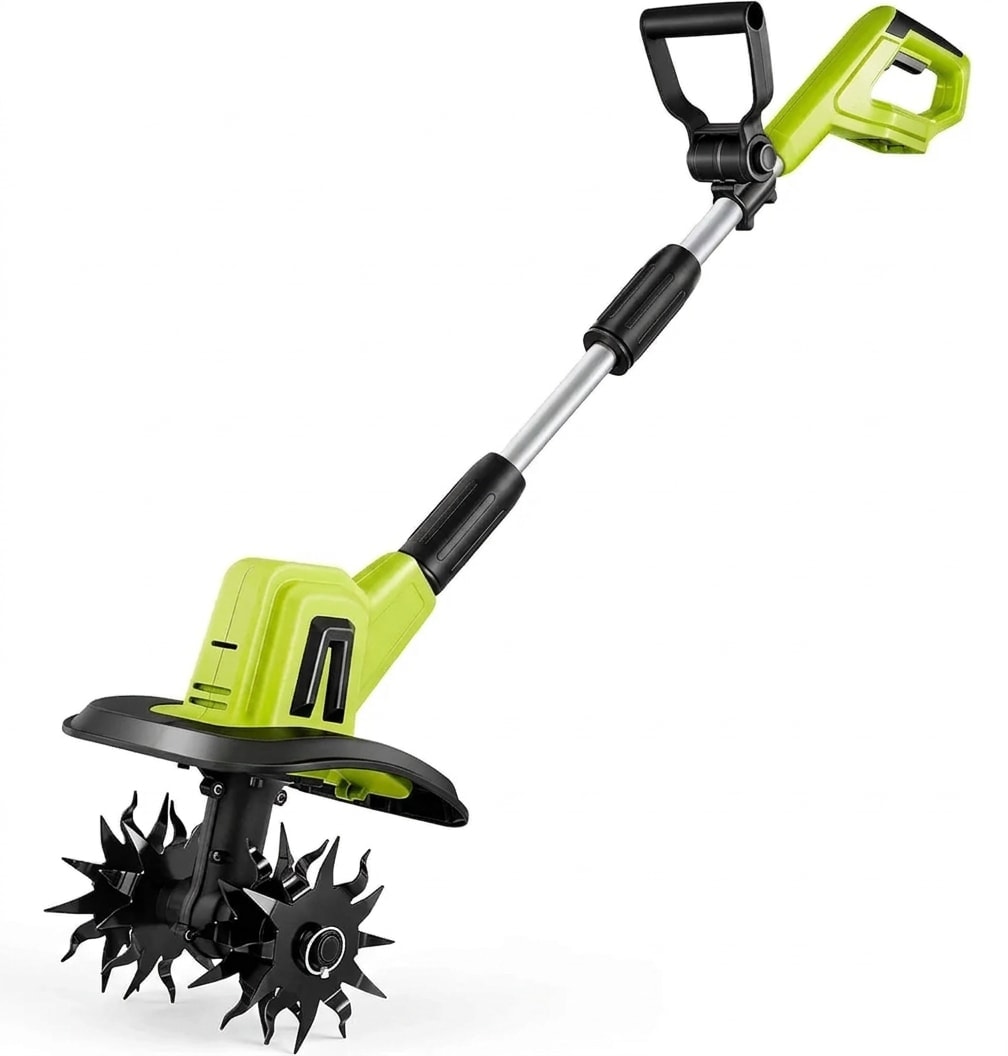 Cordless tiller and cultivator, 9-inch, 22 V, two batteries