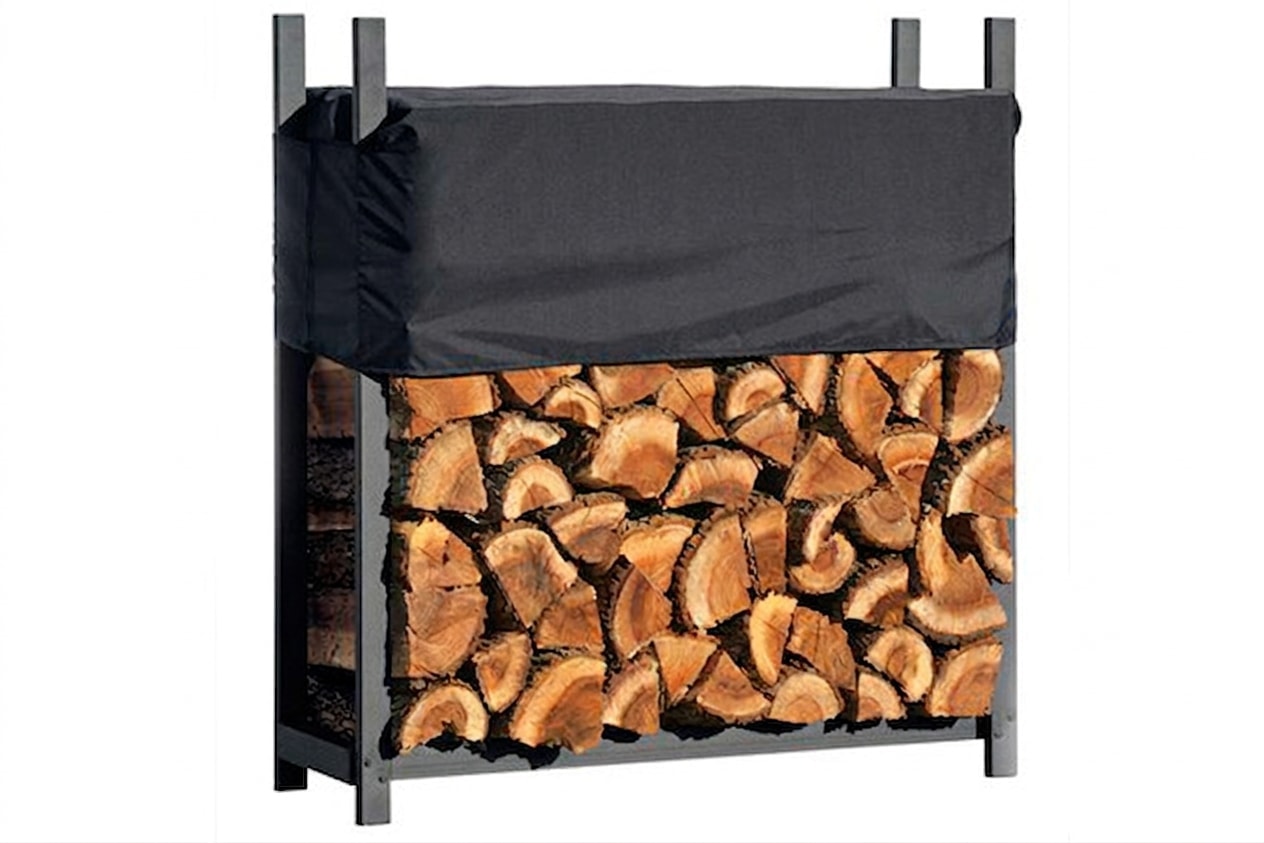 Ultra-duty firewood rack with cover, 4 ft, brown