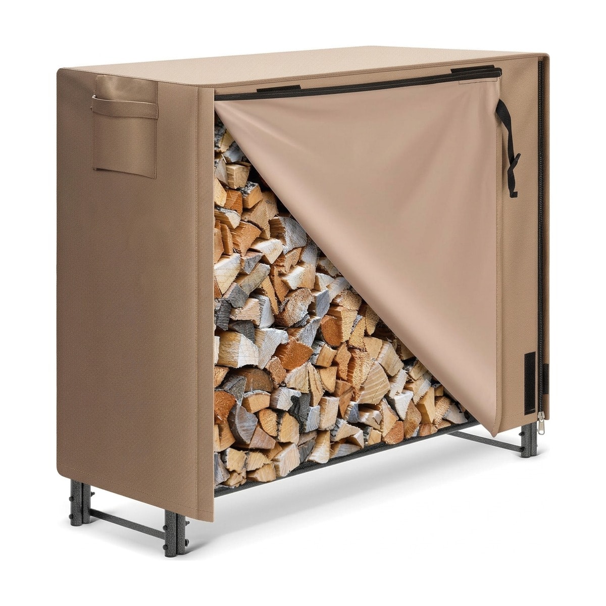 Ultra-duty firewood rack with cover, 4 ft
