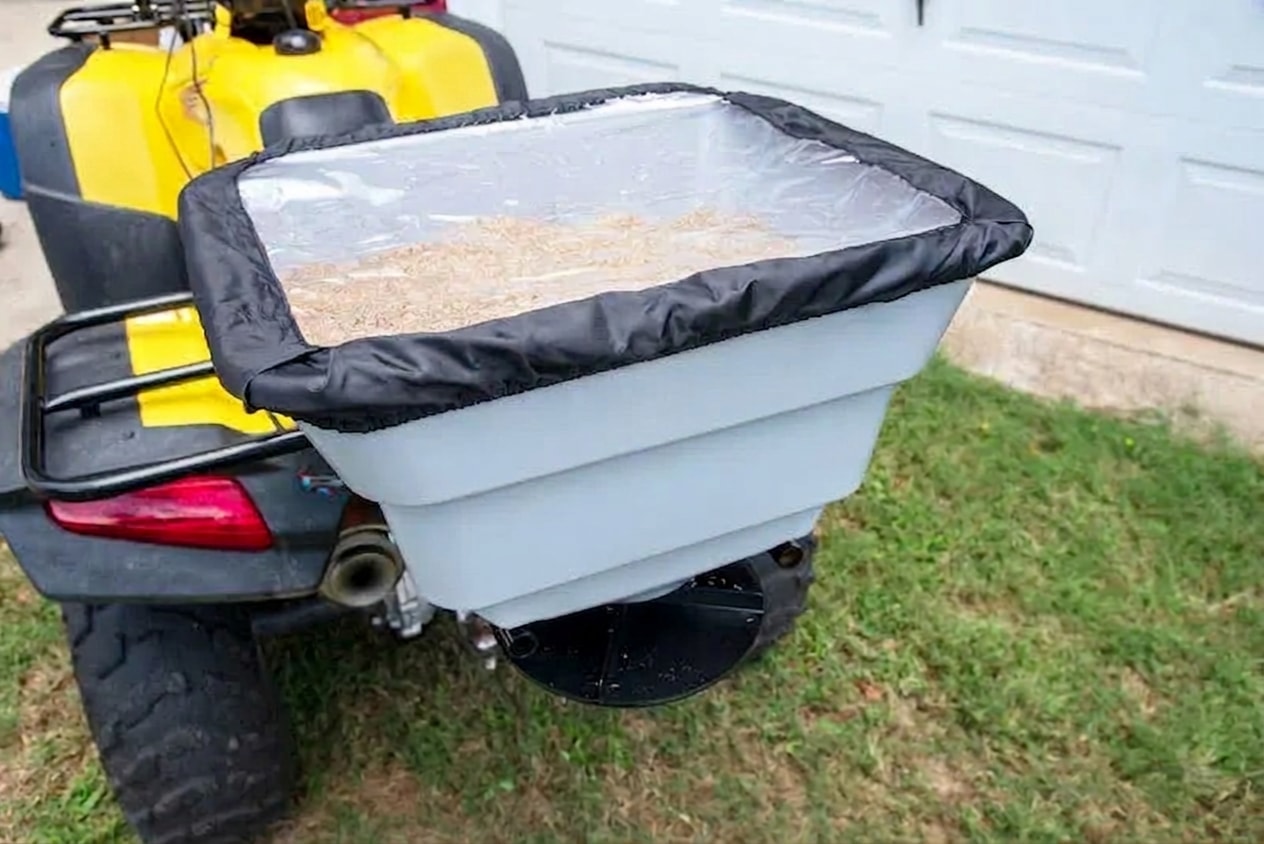 Broadcast spreader for ATV/UTV, 80 lb hopper, 12 V