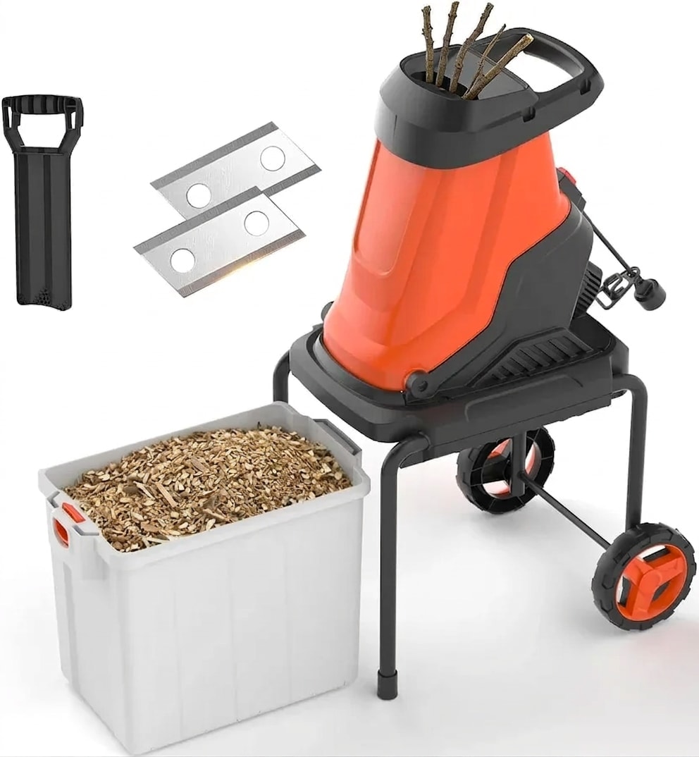 Electric wood chipper and shredder, 15 A, 50 L collection bag