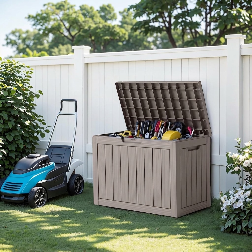 Resin outdoor storage box, 45 gallon, grey