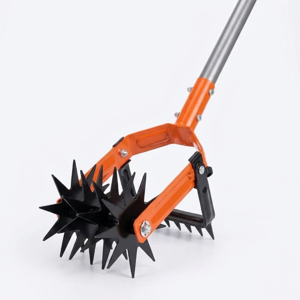 Rotary cultivator and soil aerator, adjustable handle