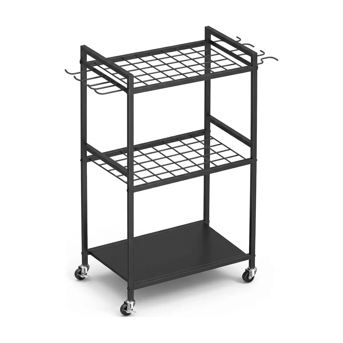 Garden tool organiser rack on wheels, holds up to 35 tools