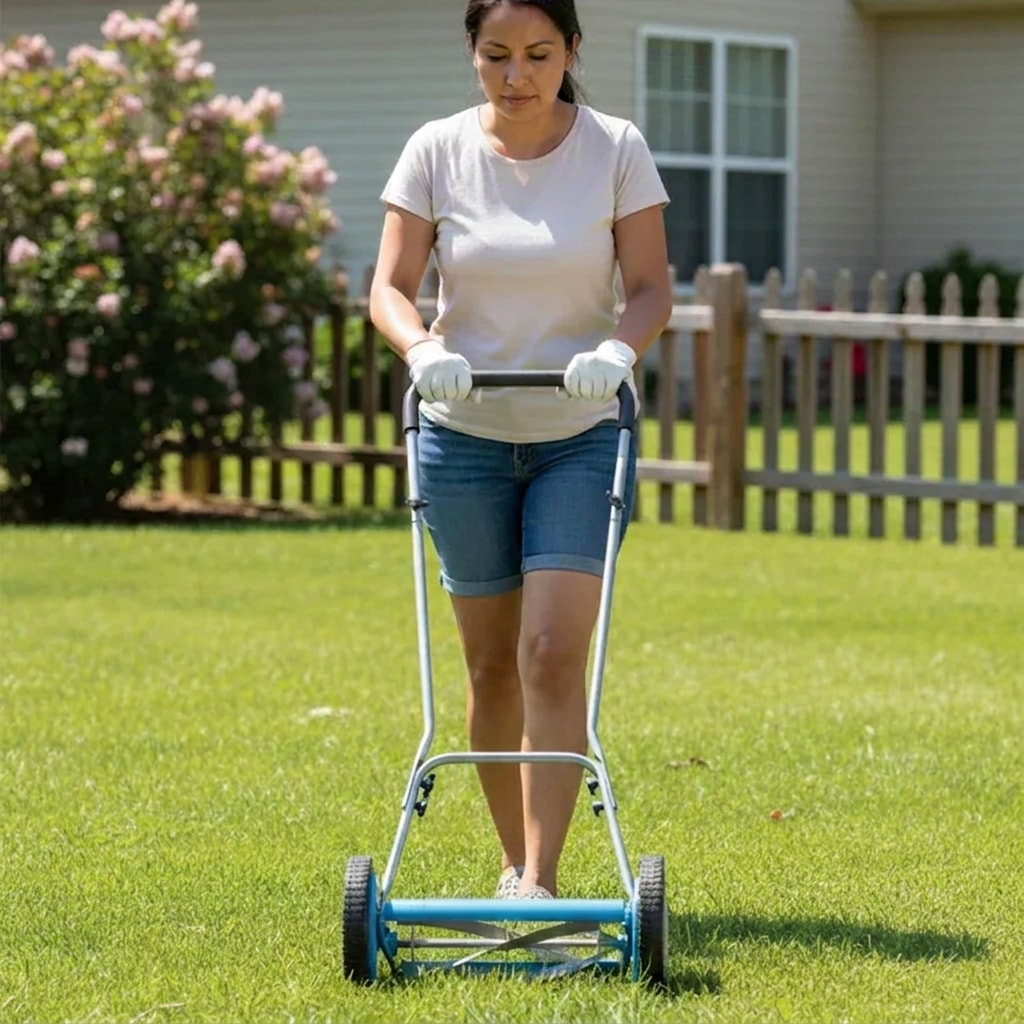 Push reel lawn mower, 14-inch cut, 5 blades
