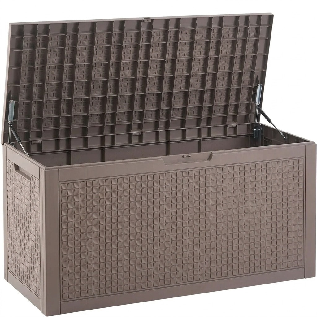 Resin outdoor storage box, 100 gallon, taupe