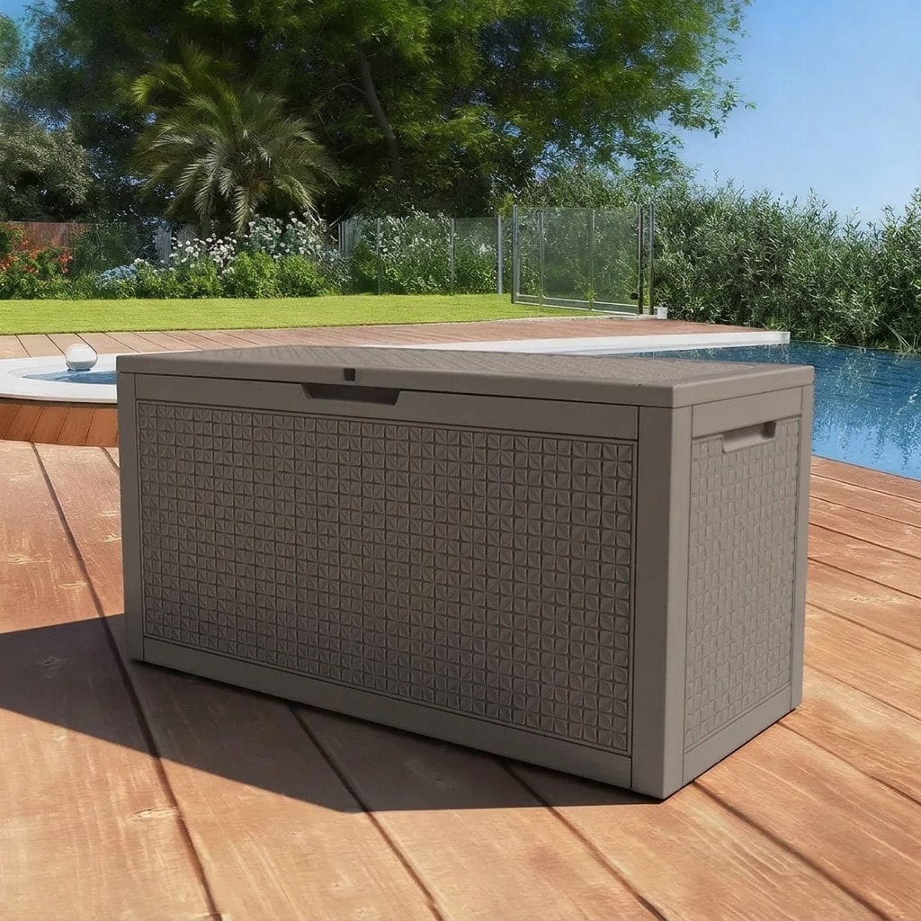 Resin outdoor storage box, 100 gallon, taupe