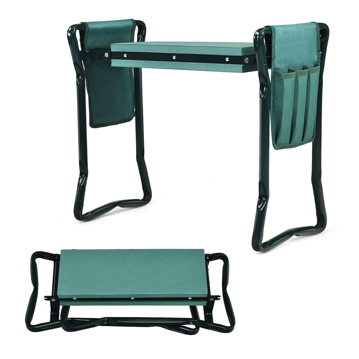 Folding garden kneeler stool with foam pad, 2-in-1