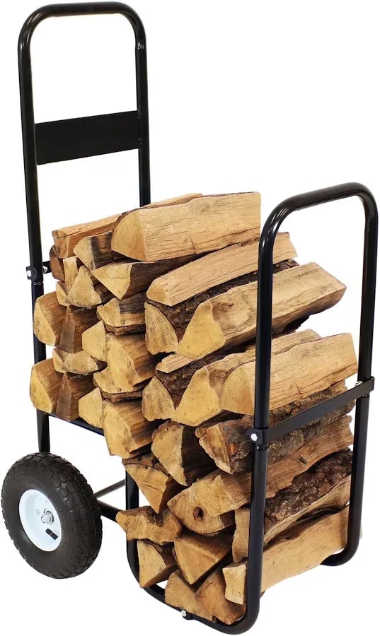 Steel firewood log cart on wheels — holds 1/8 face cord