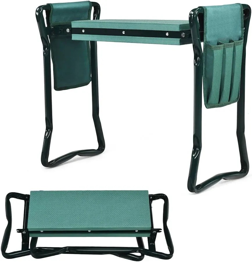 Folding garden kneeler stool with foam pad, 2-in-1
