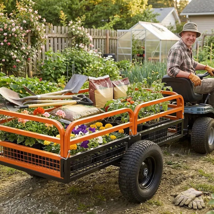 Steel garden dump cart, 15 cu ft, 1,500 lb