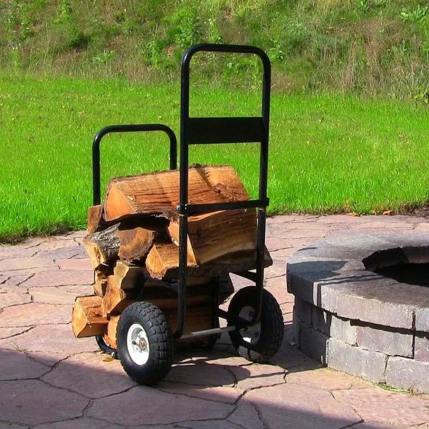 Steel firewood log cart on wheels — holds 1/8 face cord