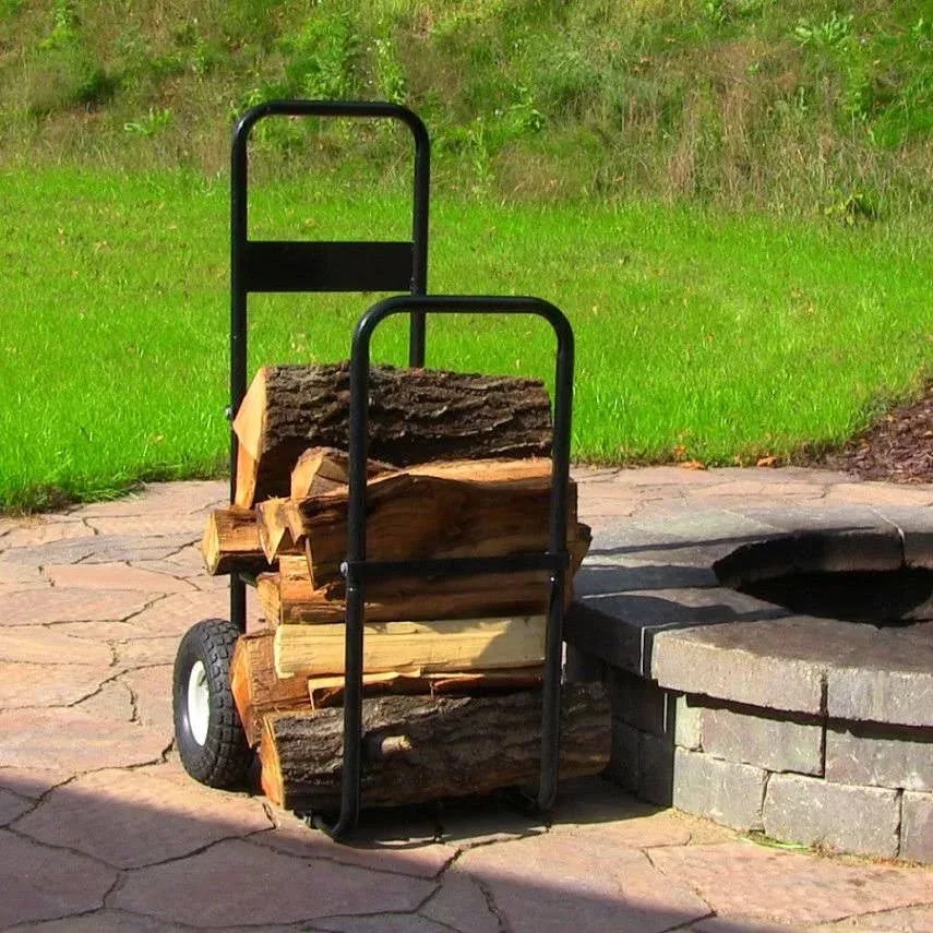 Steel firewood log cart on wheels — holds 1/8 face cord