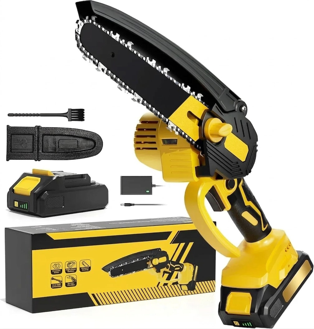 Mini cordless chainsaw, 6-inch bar, 21 V 2.0 Ah battery