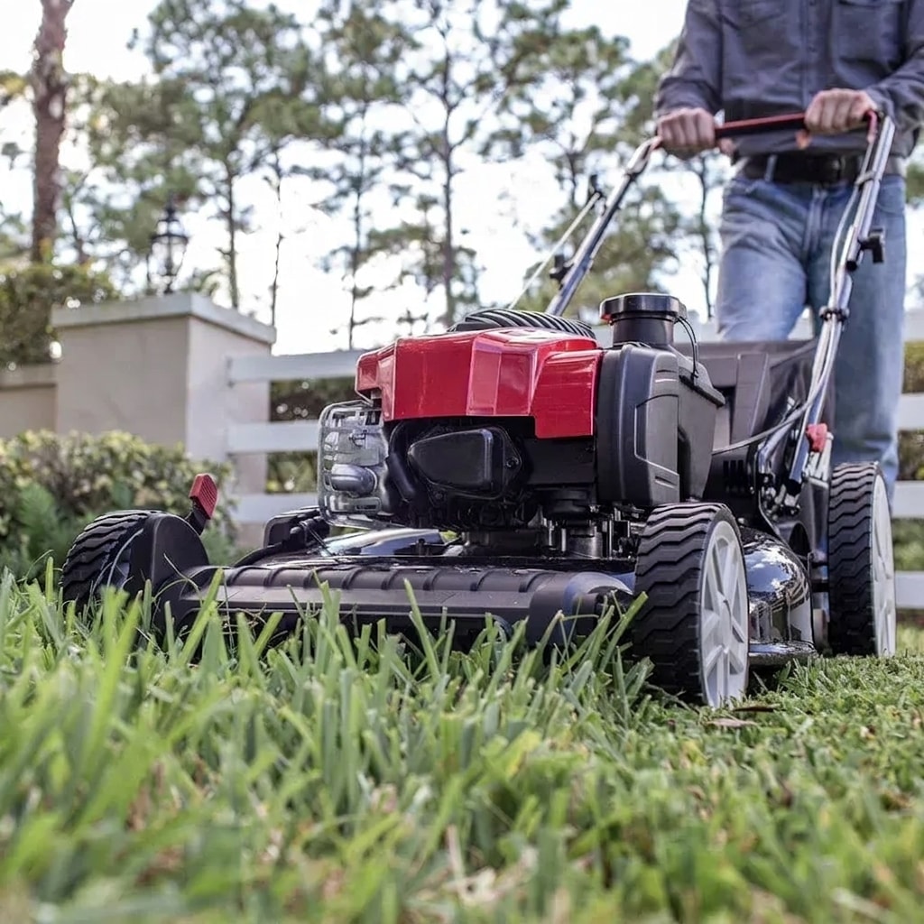 Petrol push lawn mower, 21-inch cut, 150 cc, fold-and-store