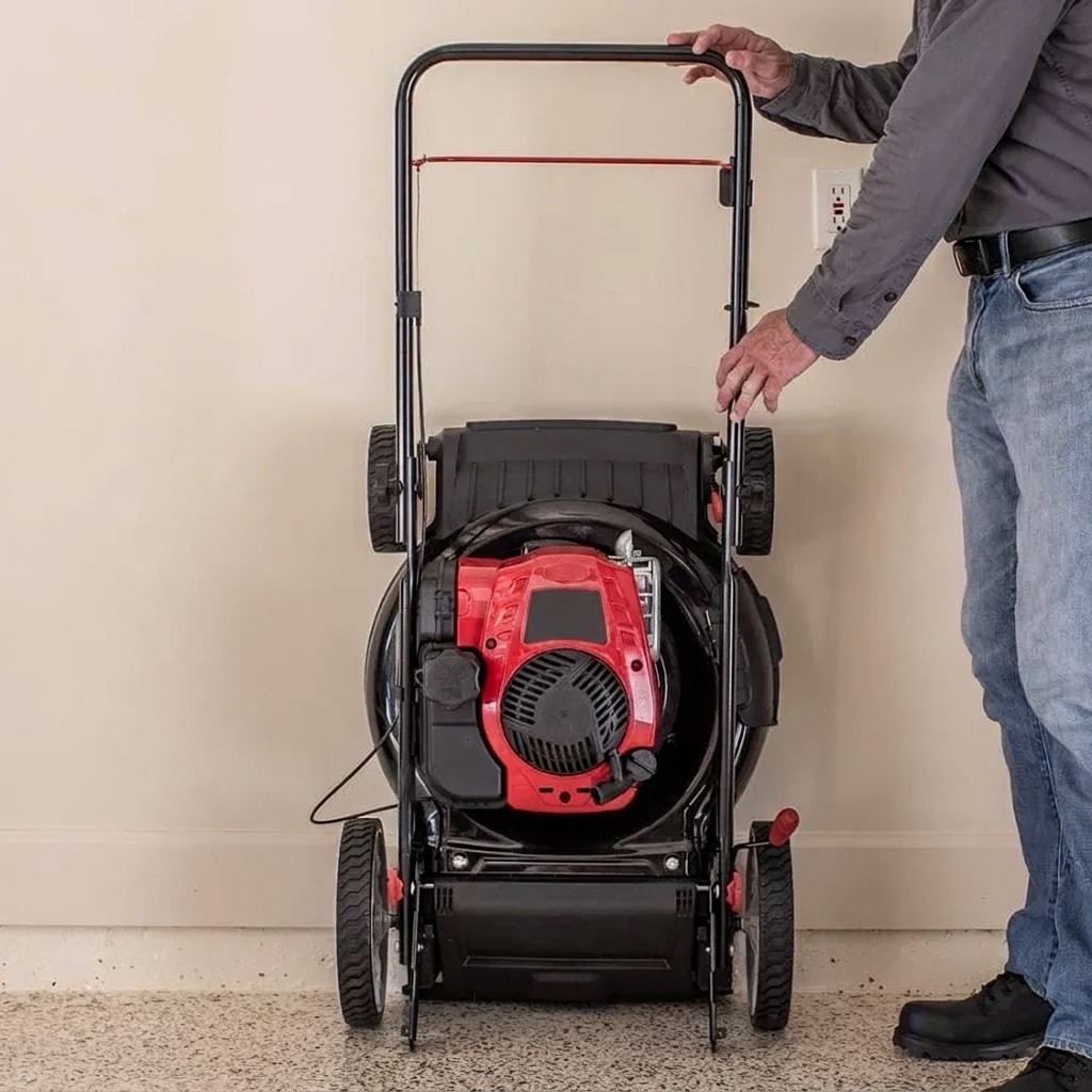 Petrol push lawn mower, 21-inch cut, 150 cc, fold-and-store