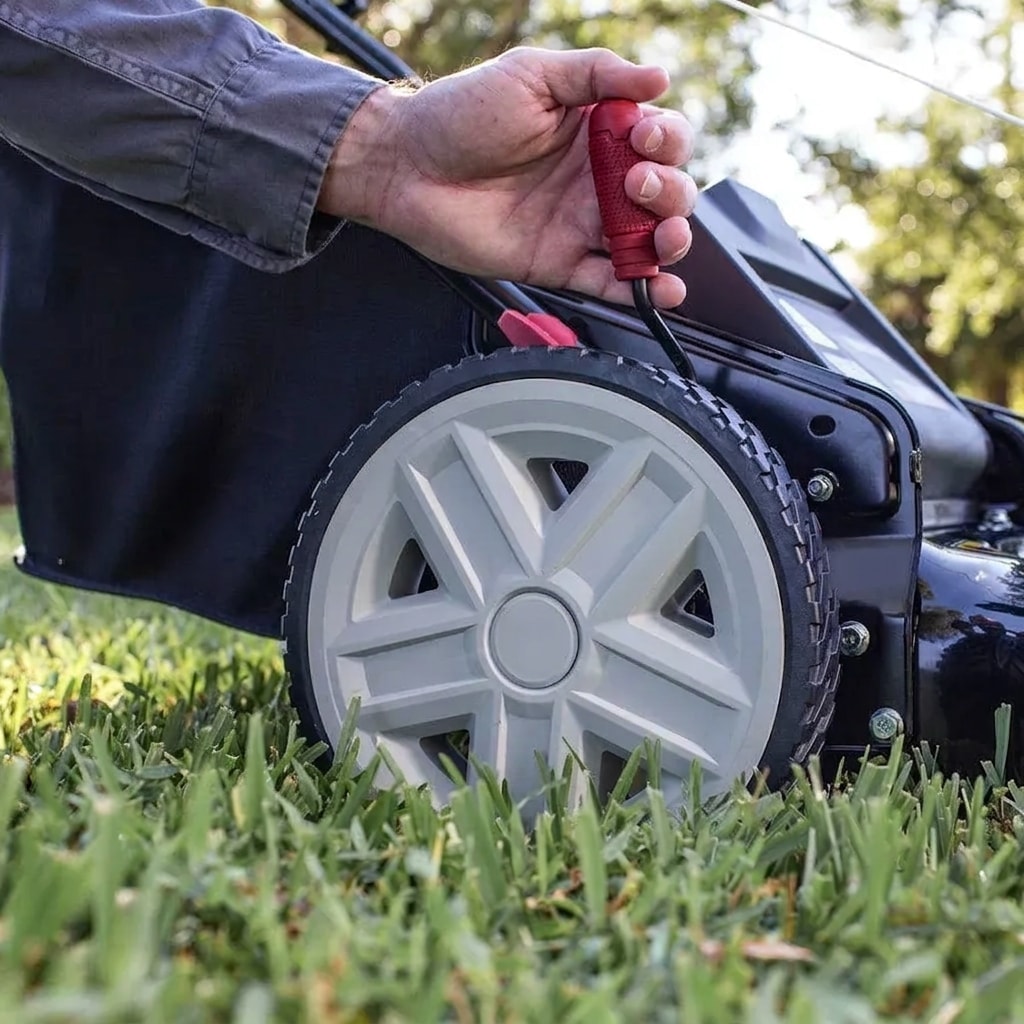 Petrol push lawn mower, 21-inch cut, 150 cc, fold-and-store