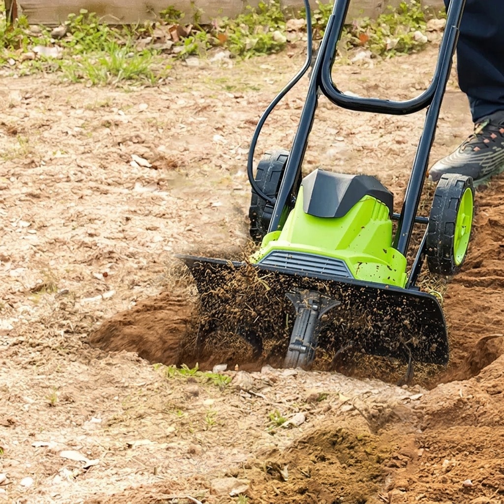 Corded electric tiller with a 14-inch working width