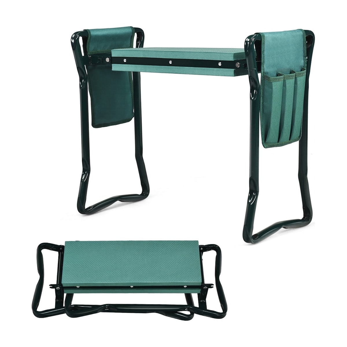 Folding garden kneeler stool with foam pad, 2-in-1