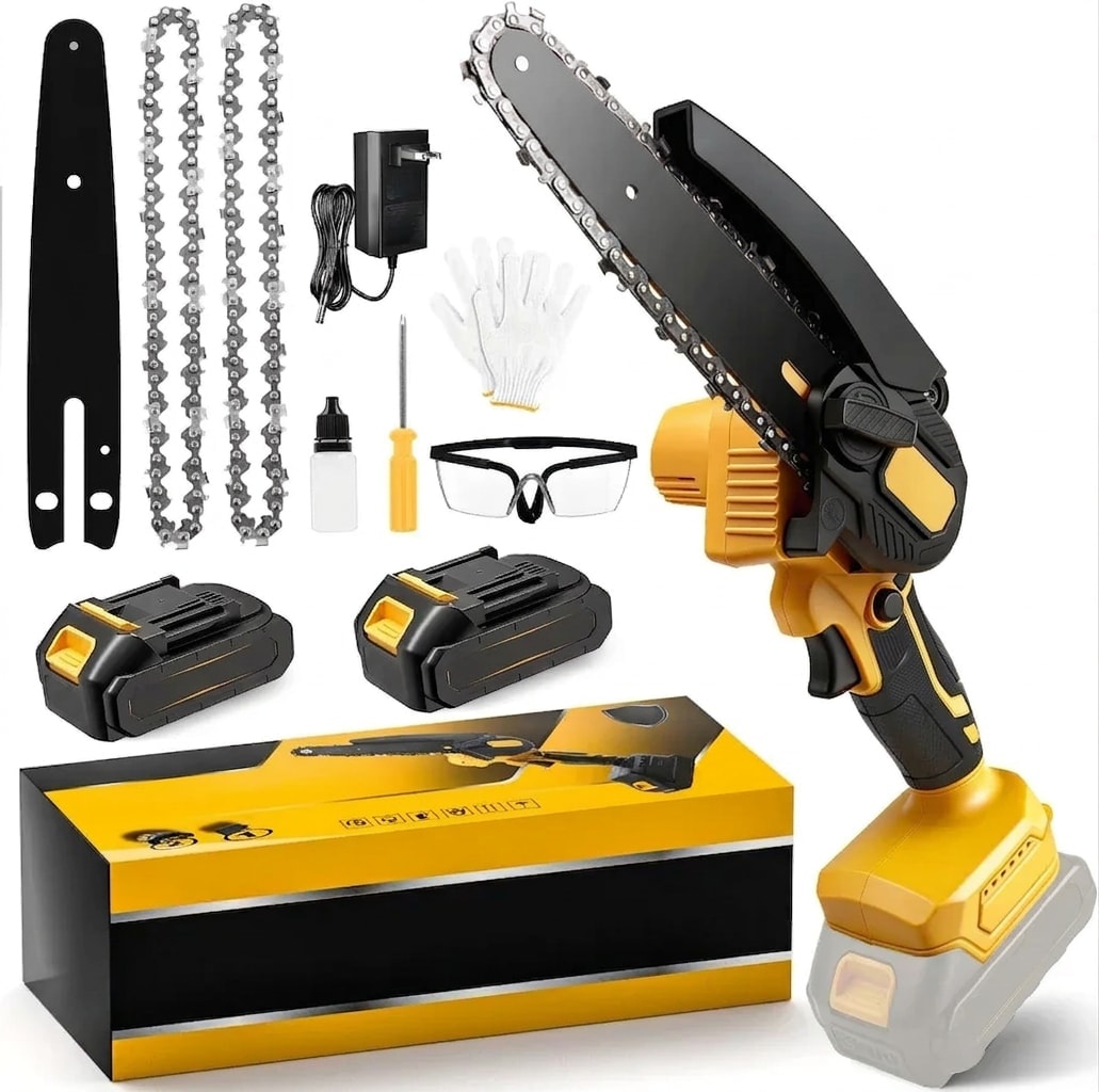 Mini cordless chainsaw, 6-inch bar, with spare chain