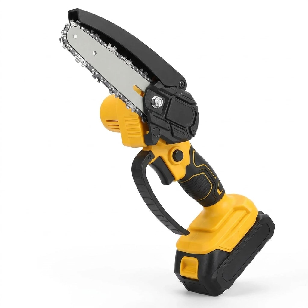 Mini cordless chainsaw, 6-inch bar, one-hand use
