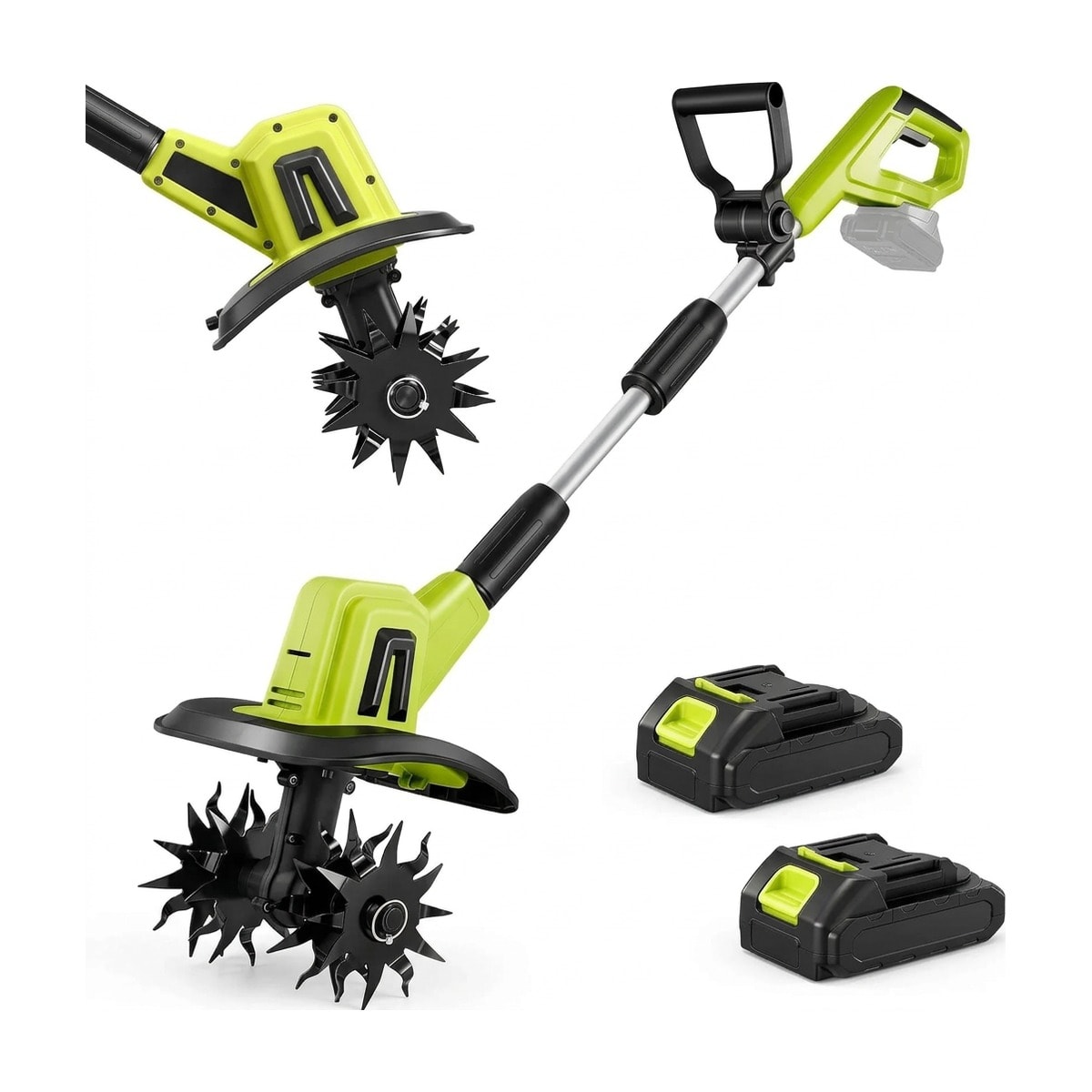 Cordless tiller and cultivator, 9-inch, 22 V, two batteries