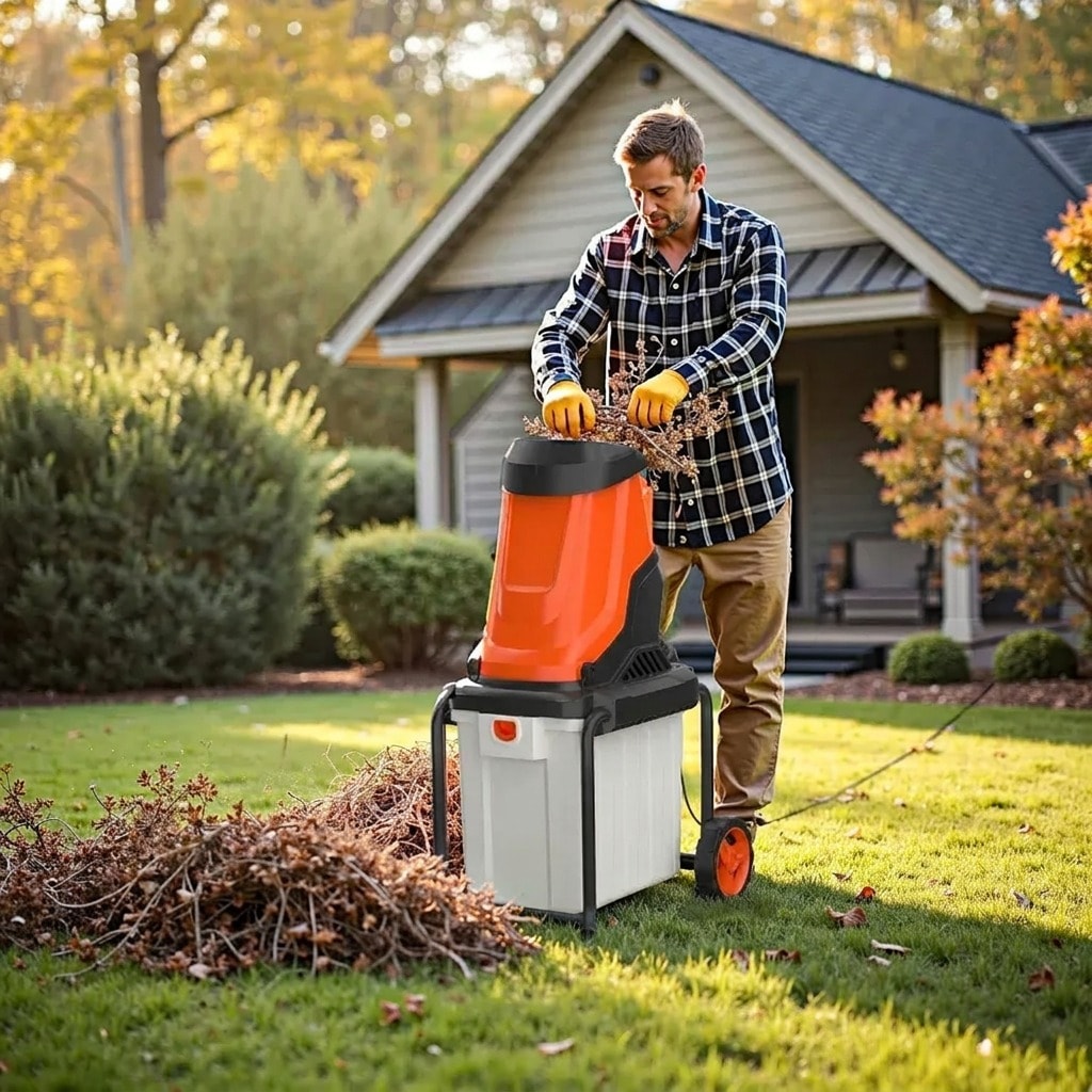 Electric wood chipper shredder for branches up to 45 mm, with 50 L collection bin