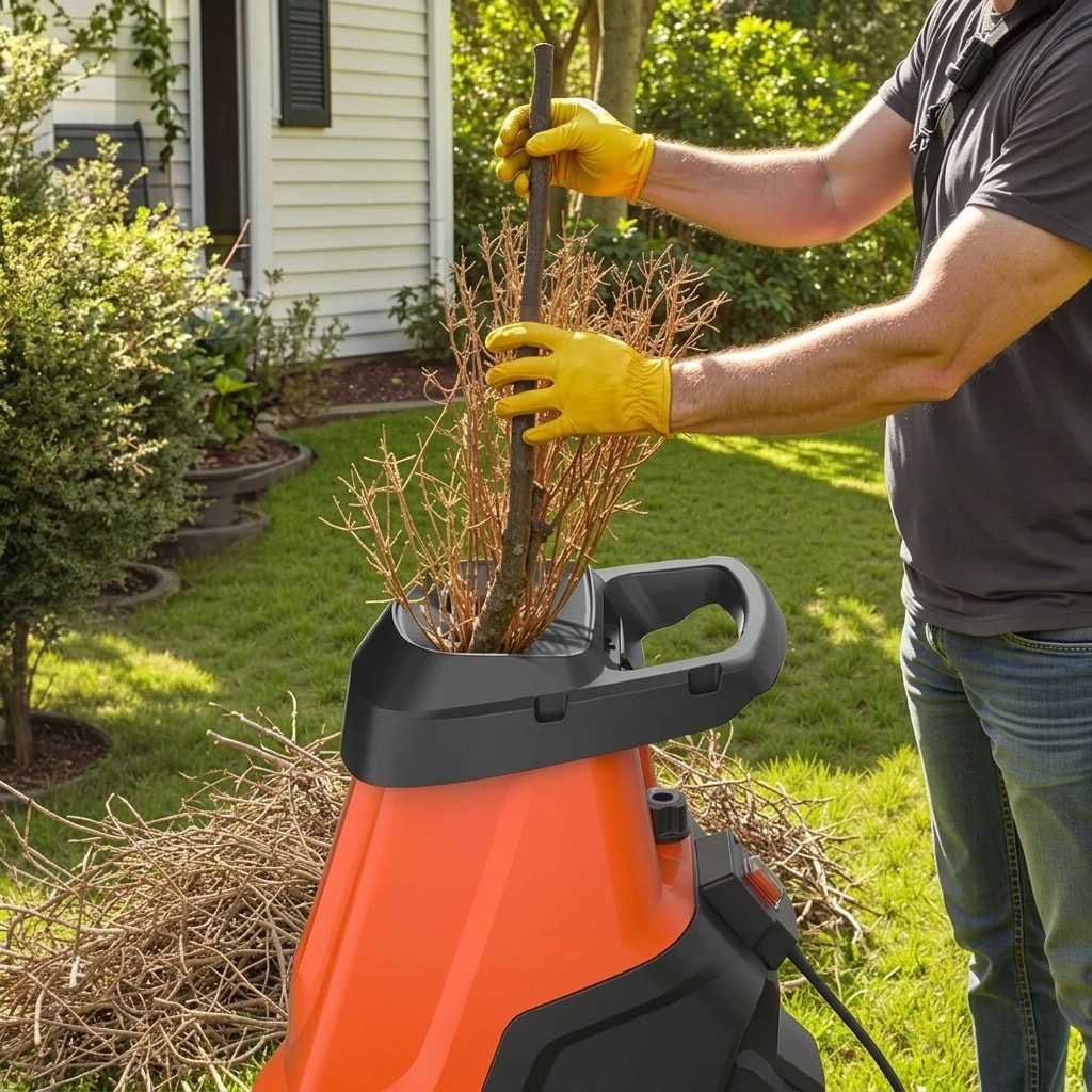 Electric wood chipper shredder for branches up to 45 mm, with 50 L collection bin