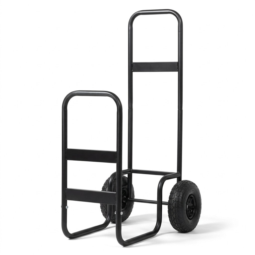 Rolling firewood log cart, heavy duty, black