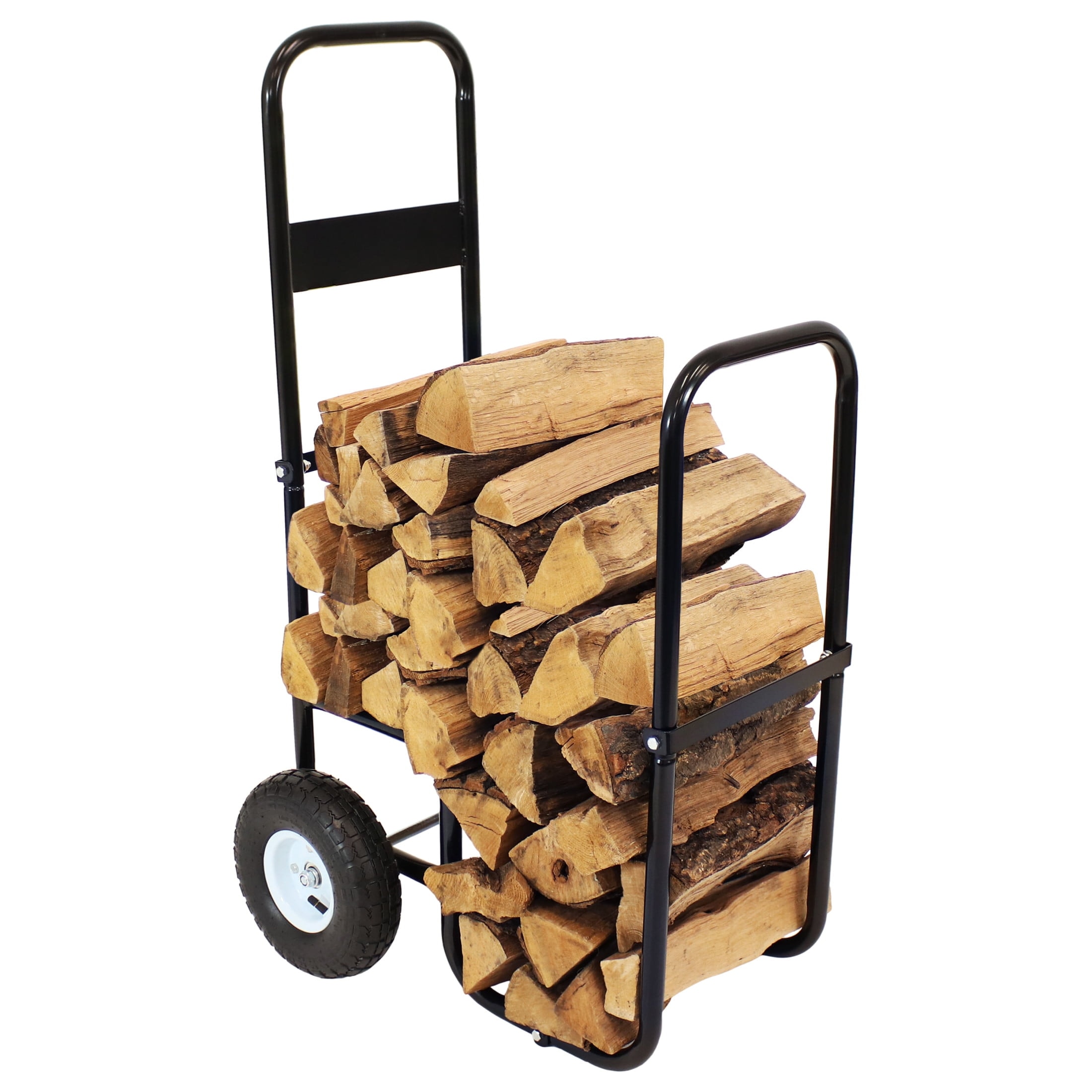 Steel firewood log cart on wheels — holds 1/8 face cord